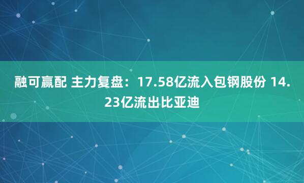 融可赢配 主力复盘：17.58亿流入包钢股份 14.23亿流出比亚迪